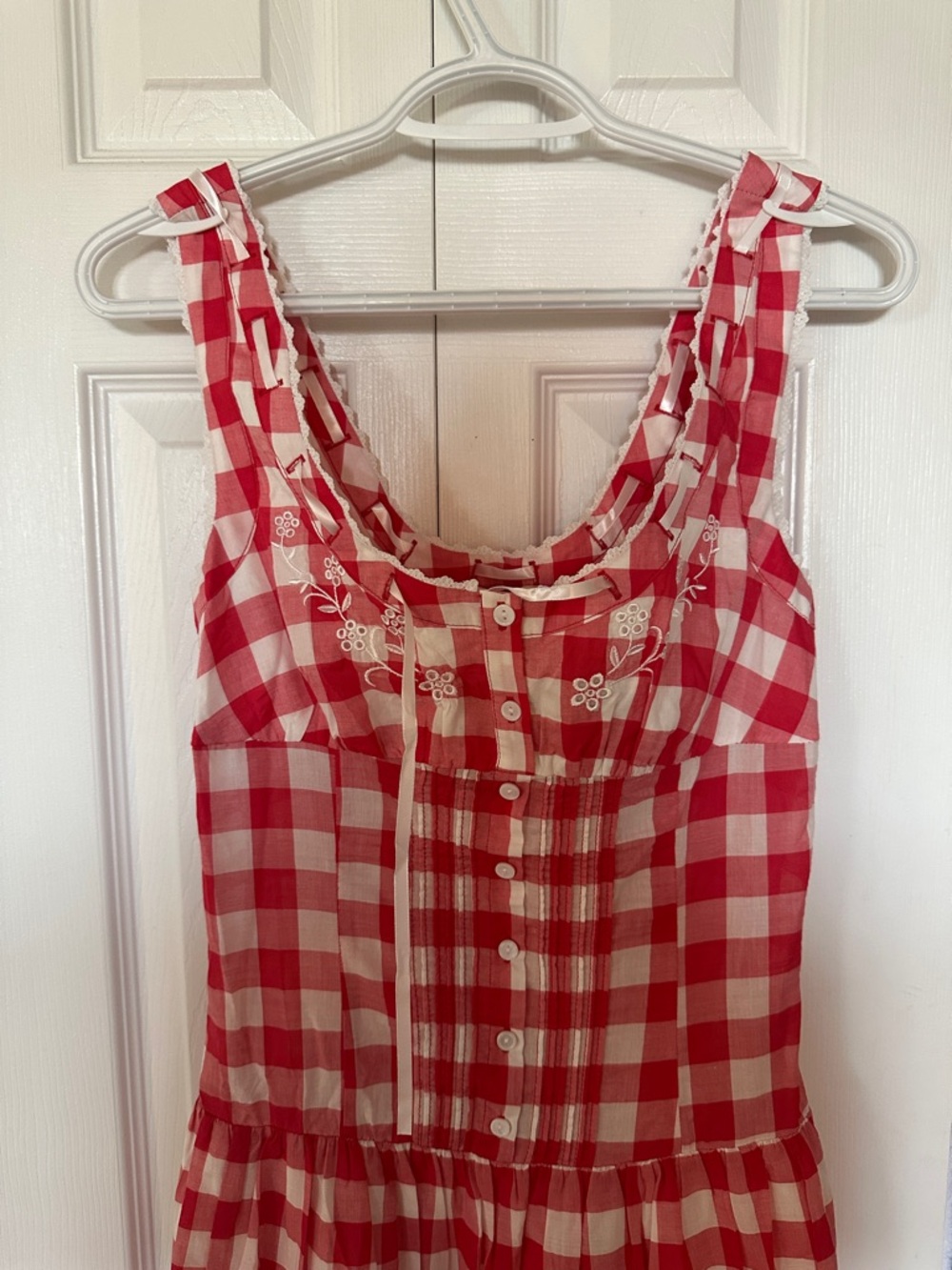 Frankie's Bikinis Red and White Gingham Maxi Dress
